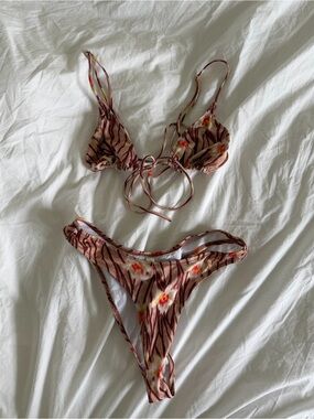 SUPER RARE Heavy Manners Brown Triangle Bikini M Top (Fits like S) S Bottoms